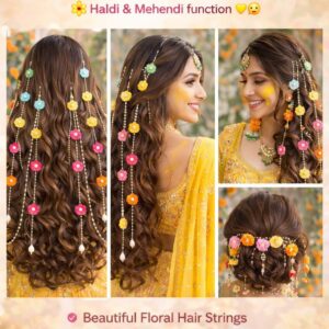 Haldi Mehandi Look Floral Hair Strings ( set of 4 )