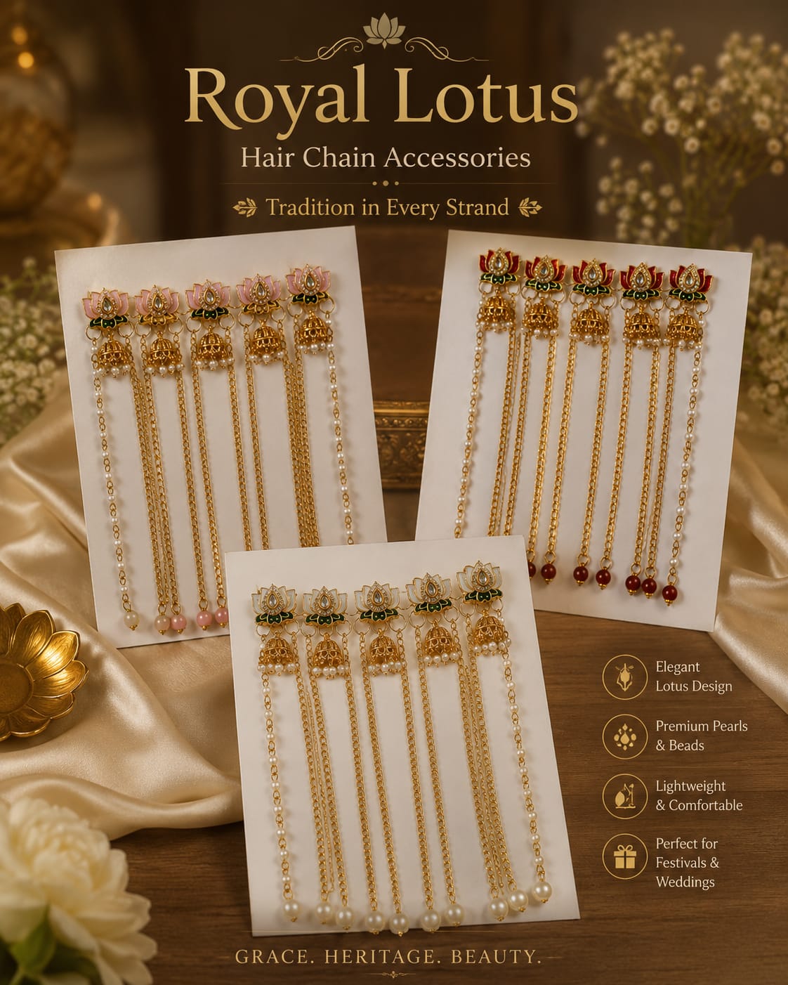 Royal Lotus Hair Chain